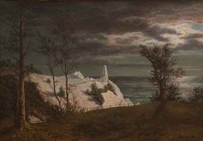 The Summer Spire on the Chalk Cliffs of the Island Møn. Moonlight by F. Sødring